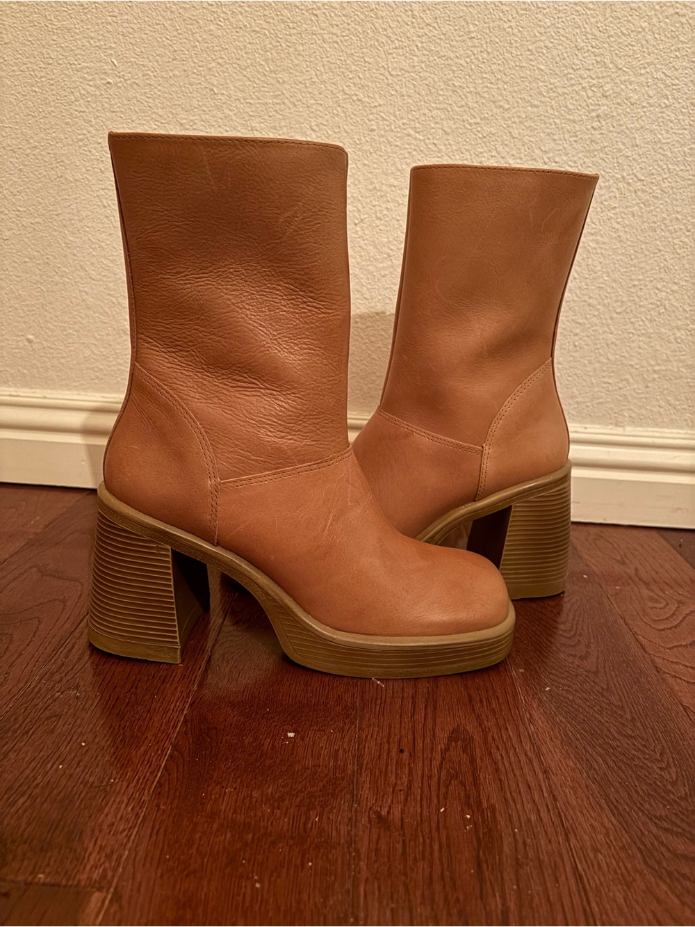 Women's Steve Madden Leather  Platform Block Heel Ankle Boots